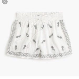 Jcrew embroidered pineapple gauzy cotton shorts